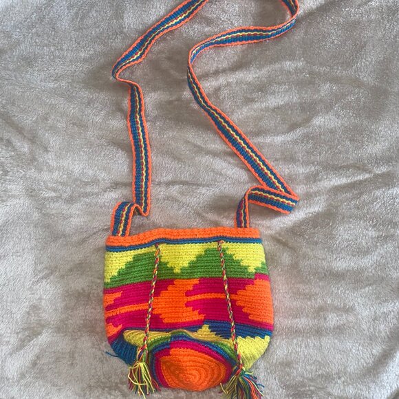 Handbags - Small Wayuu woven mochila bag direct from Colombia.